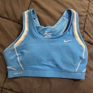 NIKE DRI-FIT BLUE/WHITE WORKOUT/SPORT BRA SIZE S